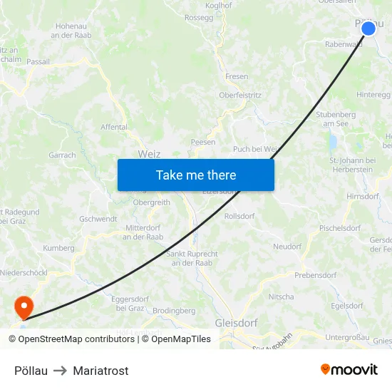 Pöllau to Mariatrost map