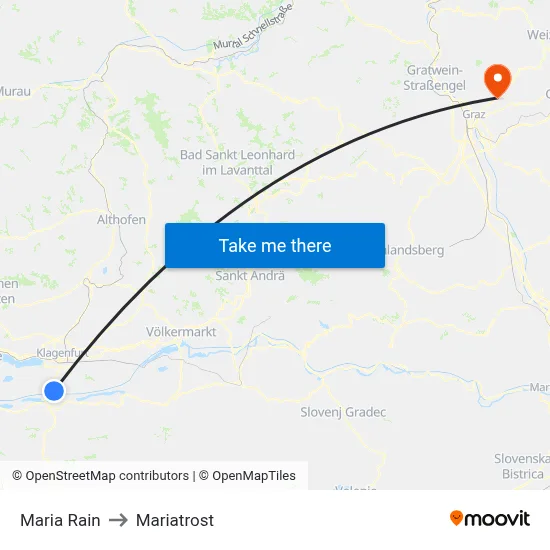 Maria Rain to Mariatrost map