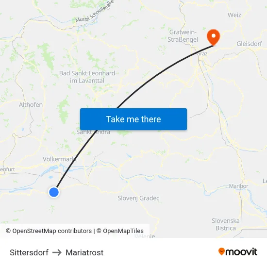 Sittersdorf to Mariatrost map