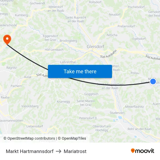 Markt Hartmannsdorf to Mariatrost map