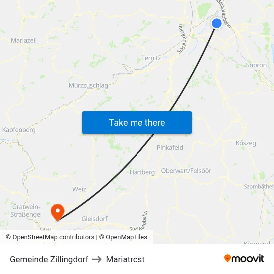 Gemeinde Zillingdorf to Mariatrost map