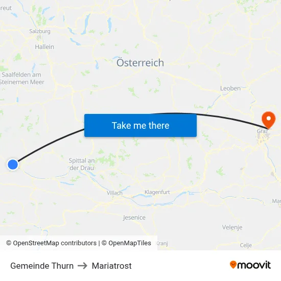 Gemeinde Thurn to Mariatrost map