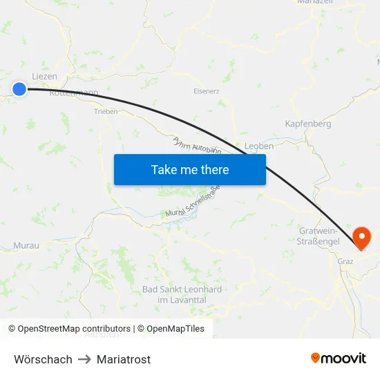 Wörschach to Mariatrost map