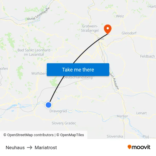 Neuhaus to Mariatrost map