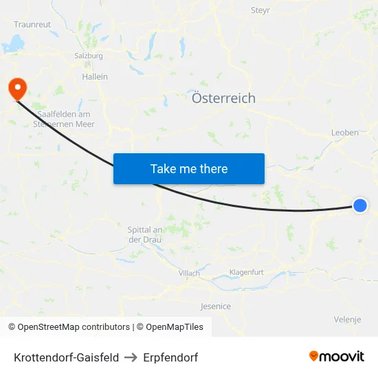 Krottendorf-Gaisfeld to Erpfendorf map