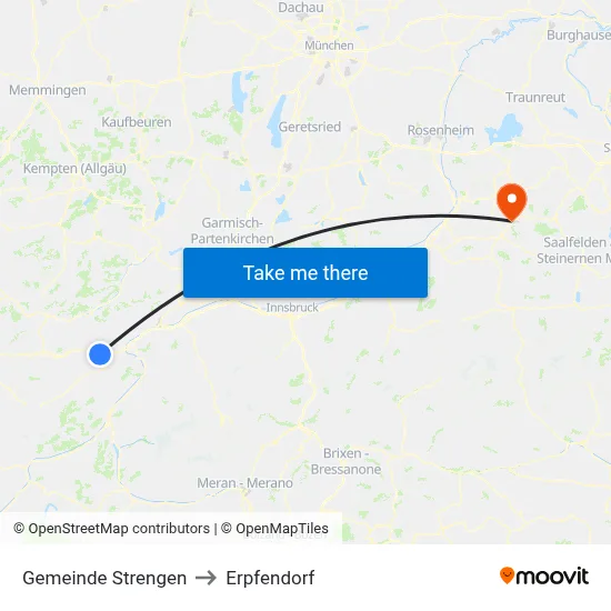 Gemeinde Strengen to Erpfendorf map