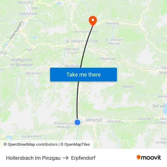 Hollersbach Im Pinzgau to Erpfendorf map