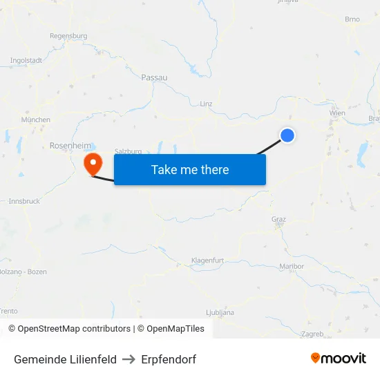 Gemeinde Lilienfeld to Erpfendorf map