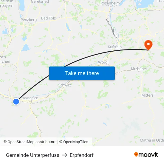 Gemeinde Unterperfuss to Erpfendorf map
