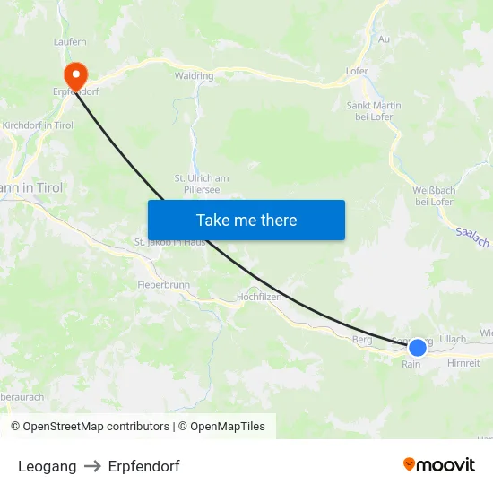Leogang to Erpfendorf map