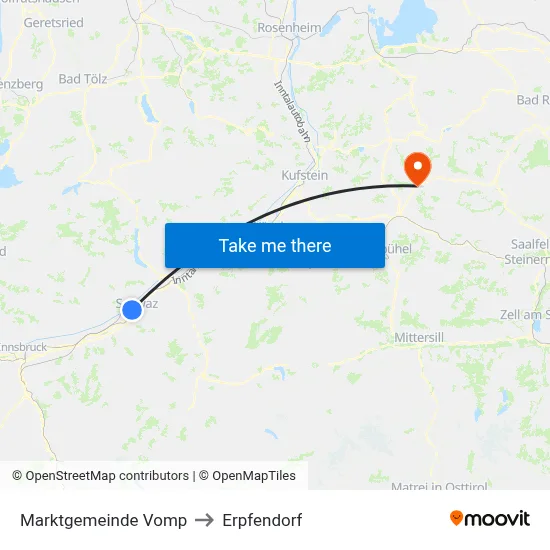 Marktgemeinde Vomp to Erpfendorf map