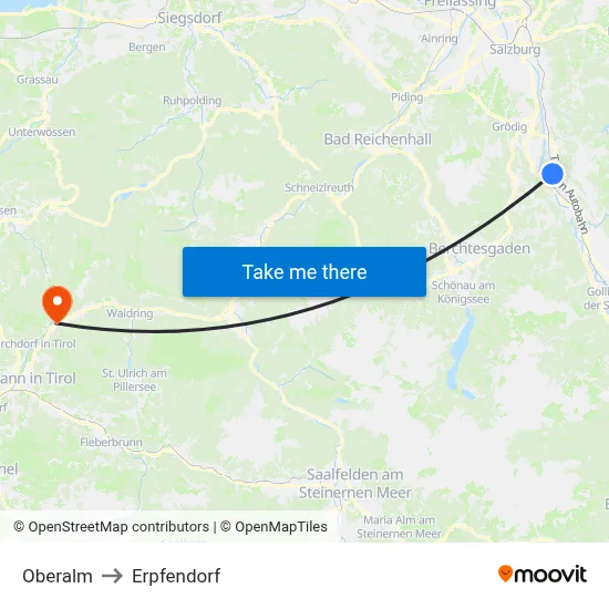 Oberalm to Erpfendorf map