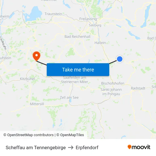 Scheffau am Tennengebirge to Erpfendorf map