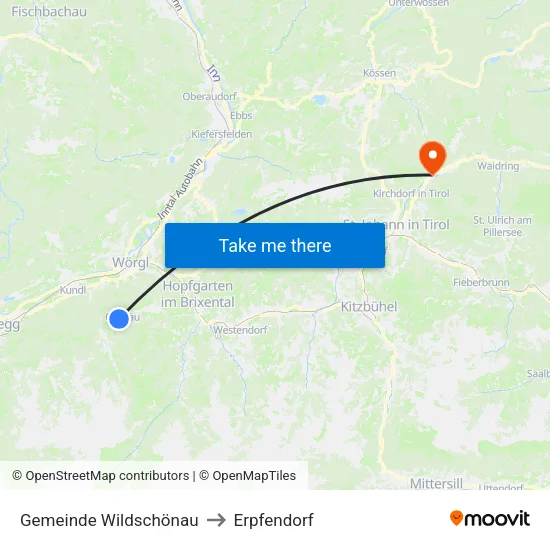 Gemeinde Wildschönau to Erpfendorf map