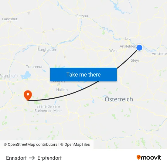 Ennsdorf to Erpfendorf map