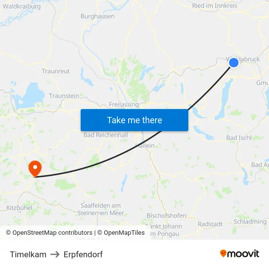 Timelkam to Erpfendorf map