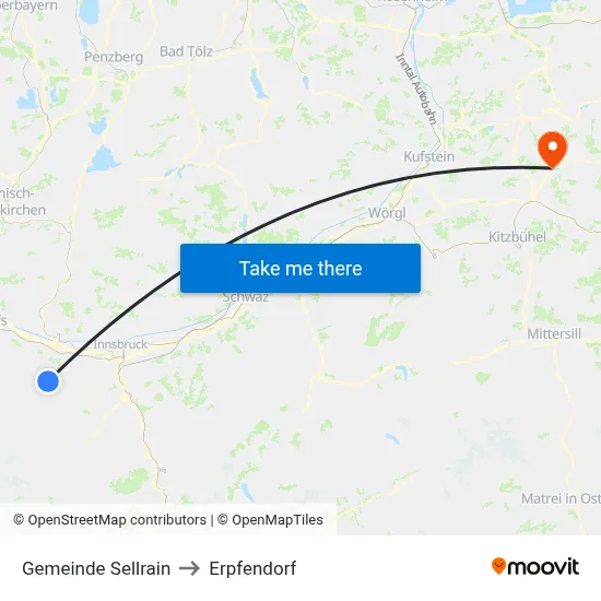 Gemeinde Sellrain to Erpfendorf map