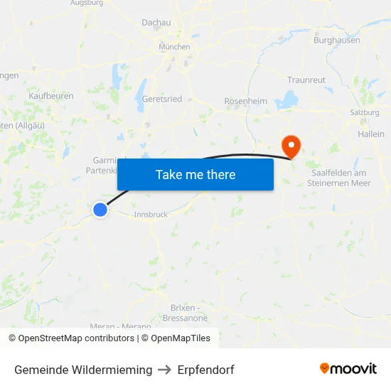 Gemeinde Wildermieming to Erpfendorf map