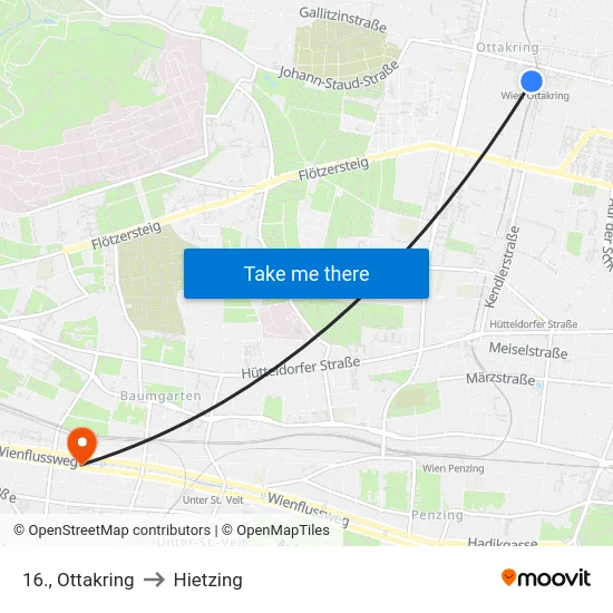 16., Ottakring to Hietzing map