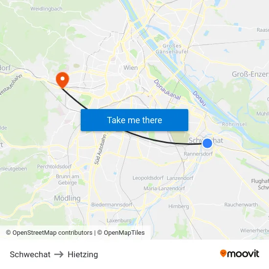 Schwechat to Hietzing map