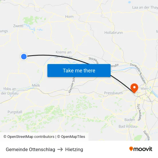 Gemeinde Ottenschlag to Hietzing map