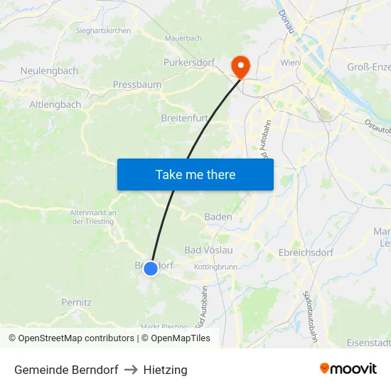 Gemeinde Berndorf to Hietzing map