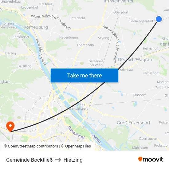 Gemeinde Bockfließ to Hietzing map