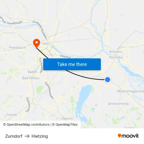 Zurndorf to Hietzing map