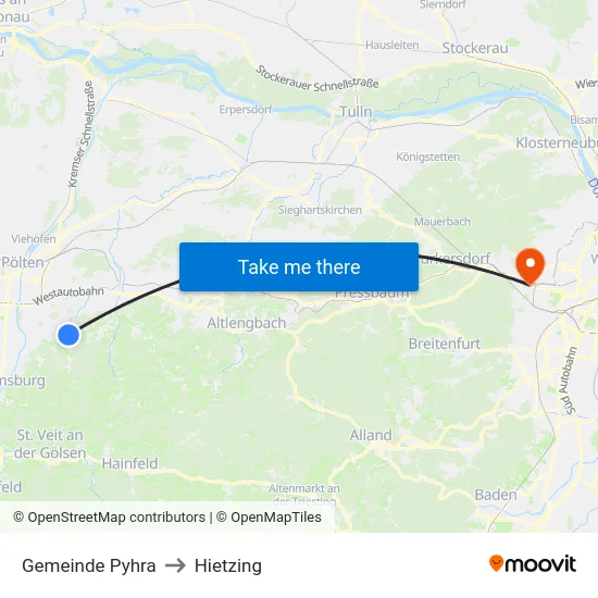 Gemeinde Pyhra to Hietzing map