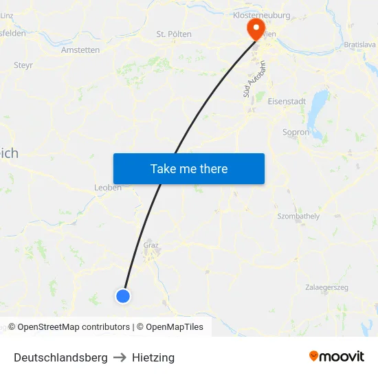 Deutschlandsberg to Hietzing map
