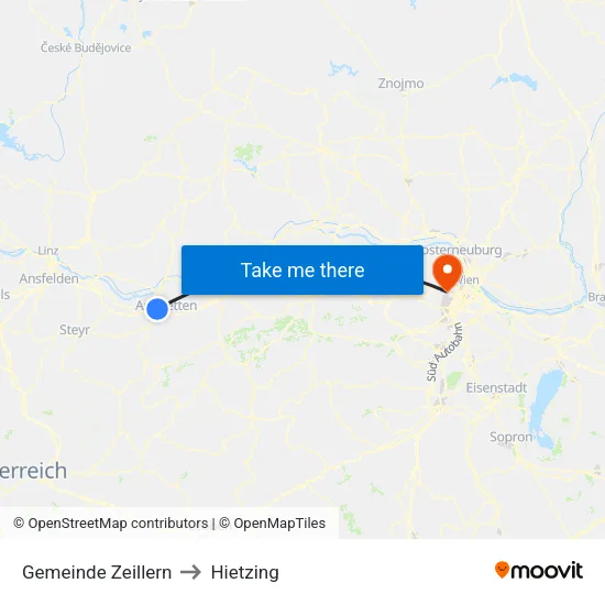 Gemeinde Zeillern to Hietzing map