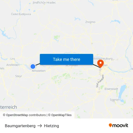 Baumgartenberg to Hietzing map