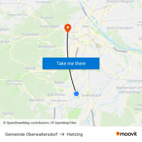 Gemeinde Oberwaltersdorf to Hietzing map