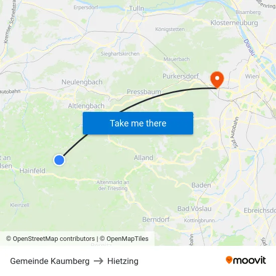 Gemeinde Kaumberg to Hietzing map