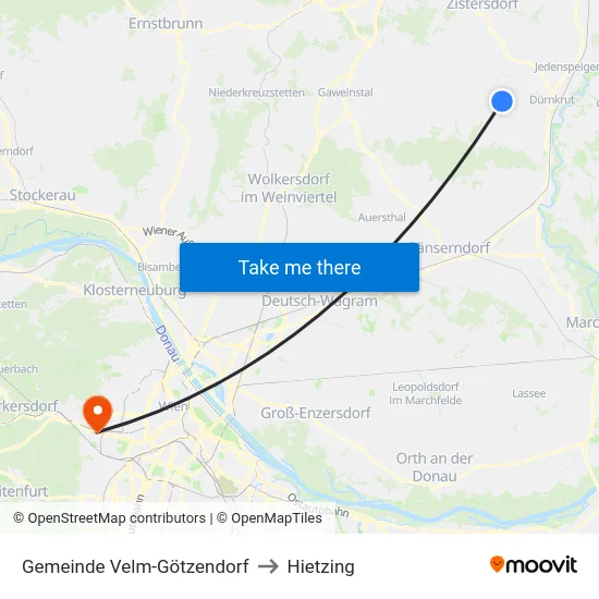 Gemeinde Velm-Götzendorf to Hietzing map