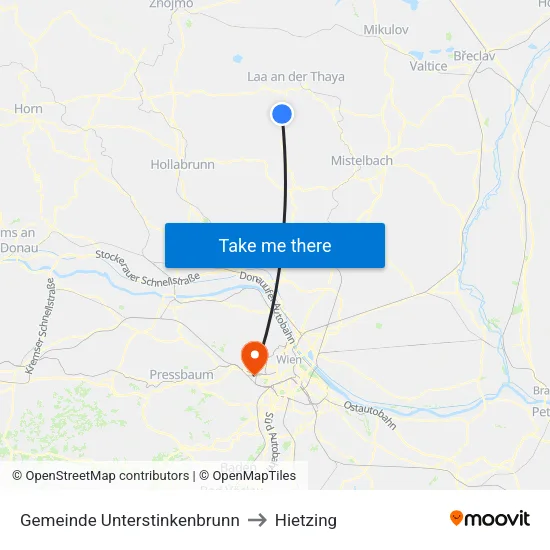 Gemeinde Unterstinkenbrunn to Hietzing map