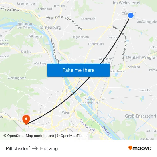 Pillichsdorf to Hietzing map