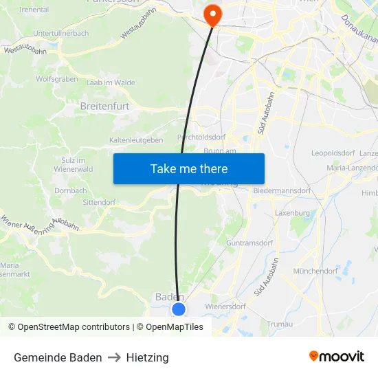Gemeinde Baden to Hietzing map