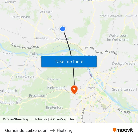 Gemeinde Leitzersdorf to Hietzing map