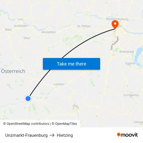 Unzmarkt-Frauenburg to Hietzing map