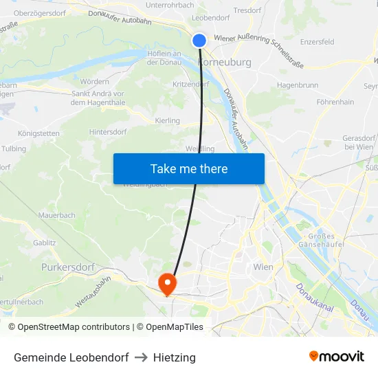 Gemeinde Leobendorf to Hietzing map