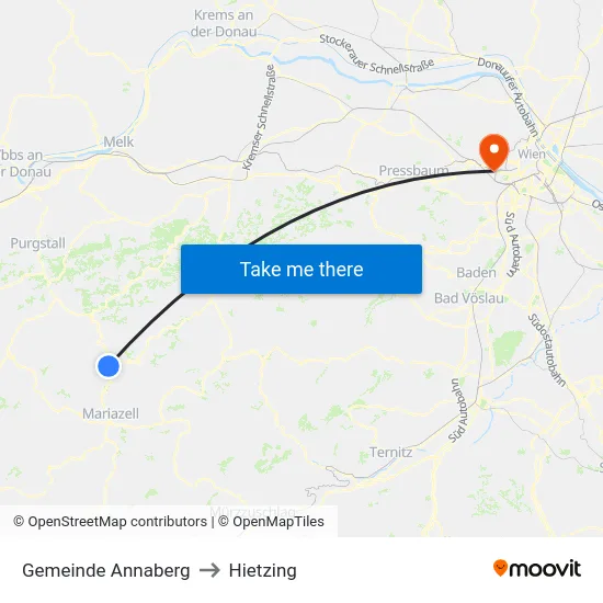 Gemeinde Annaberg to Hietzing map