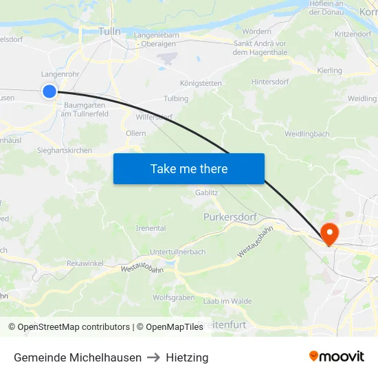 Gemeinde Michelhausen to Hietzing map