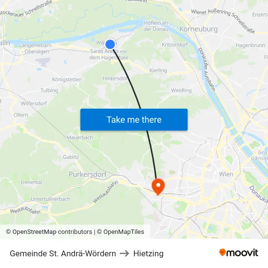 Gemeinde St. Andrä-Wördern to Hietzing map
