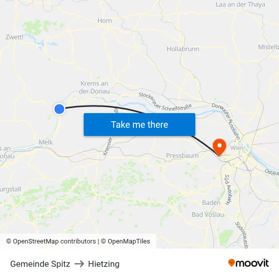 Gemeinde Spitz to Hietzing map