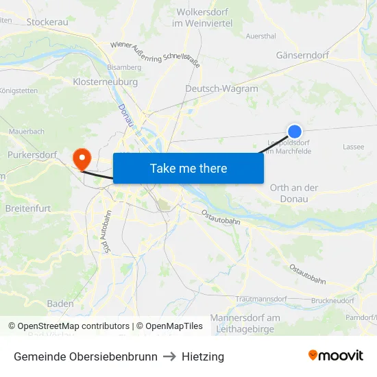 Gemeinde Obersiebenbrunn to Hietzing map
