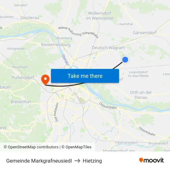 Gemeinde Markgrafneusiedl to Hietzing map