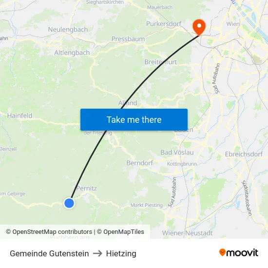 Gemeinde Gutenstein to Hietzing map