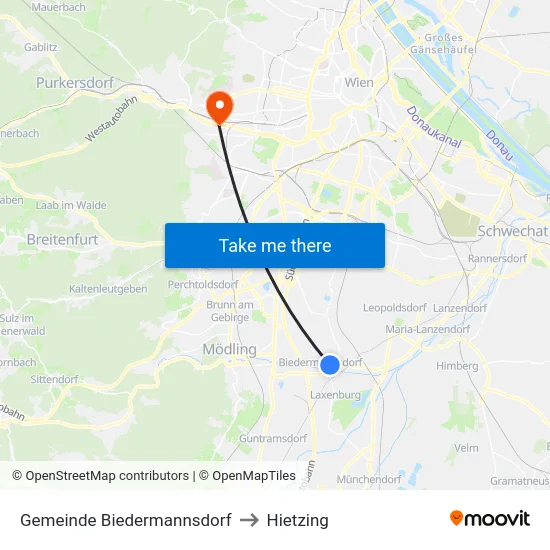 Gemeinde Biedermannsdorf to Hietzing map