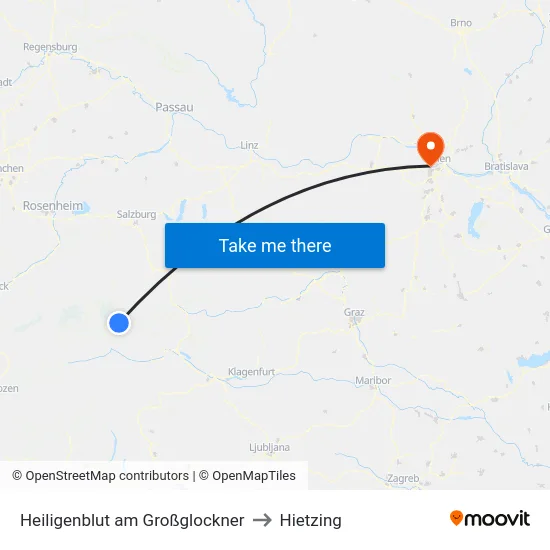 Heiligenblut am Großglockner to Hietzing map